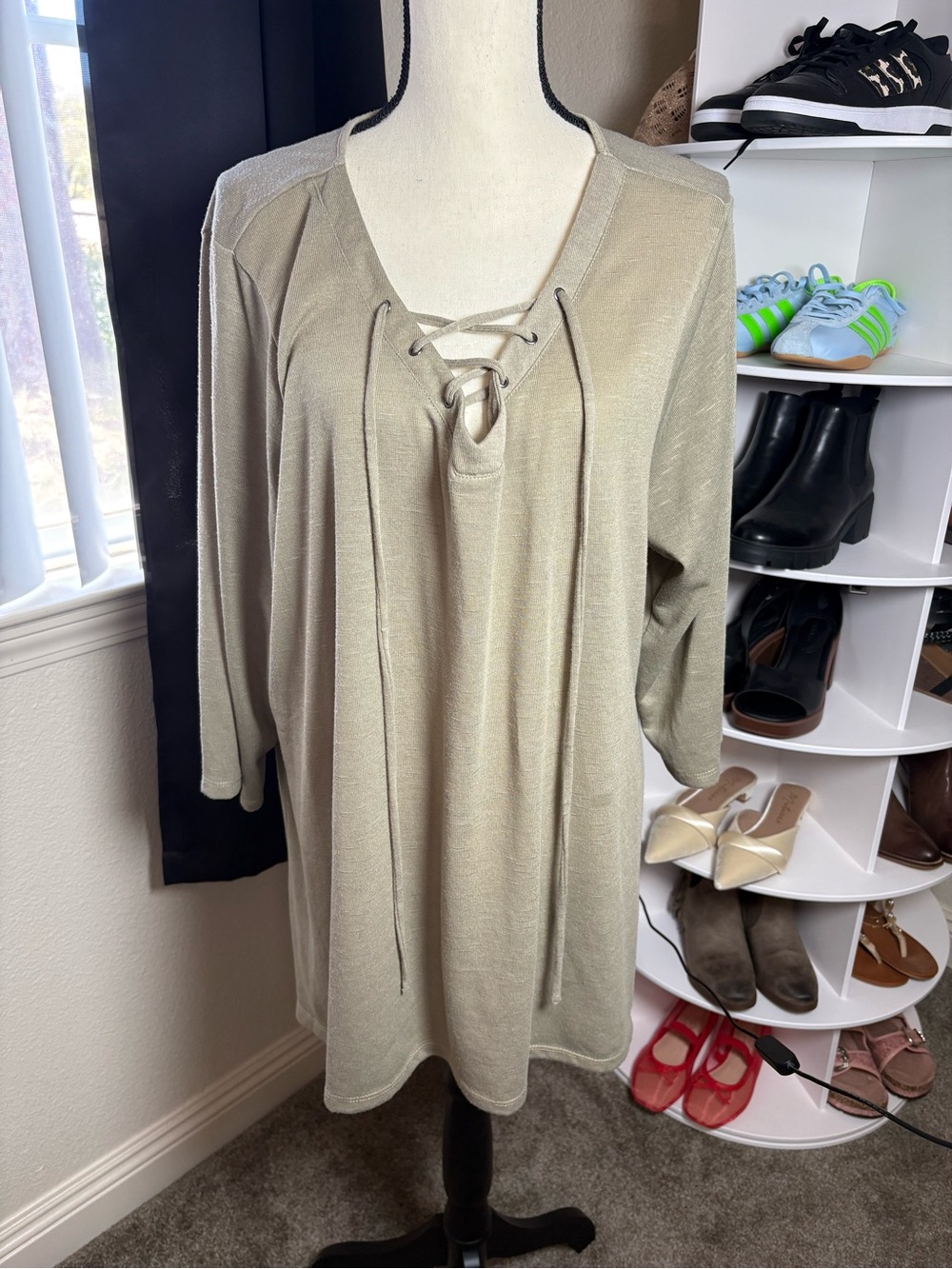 Lace-Up Women's Top in Taupe